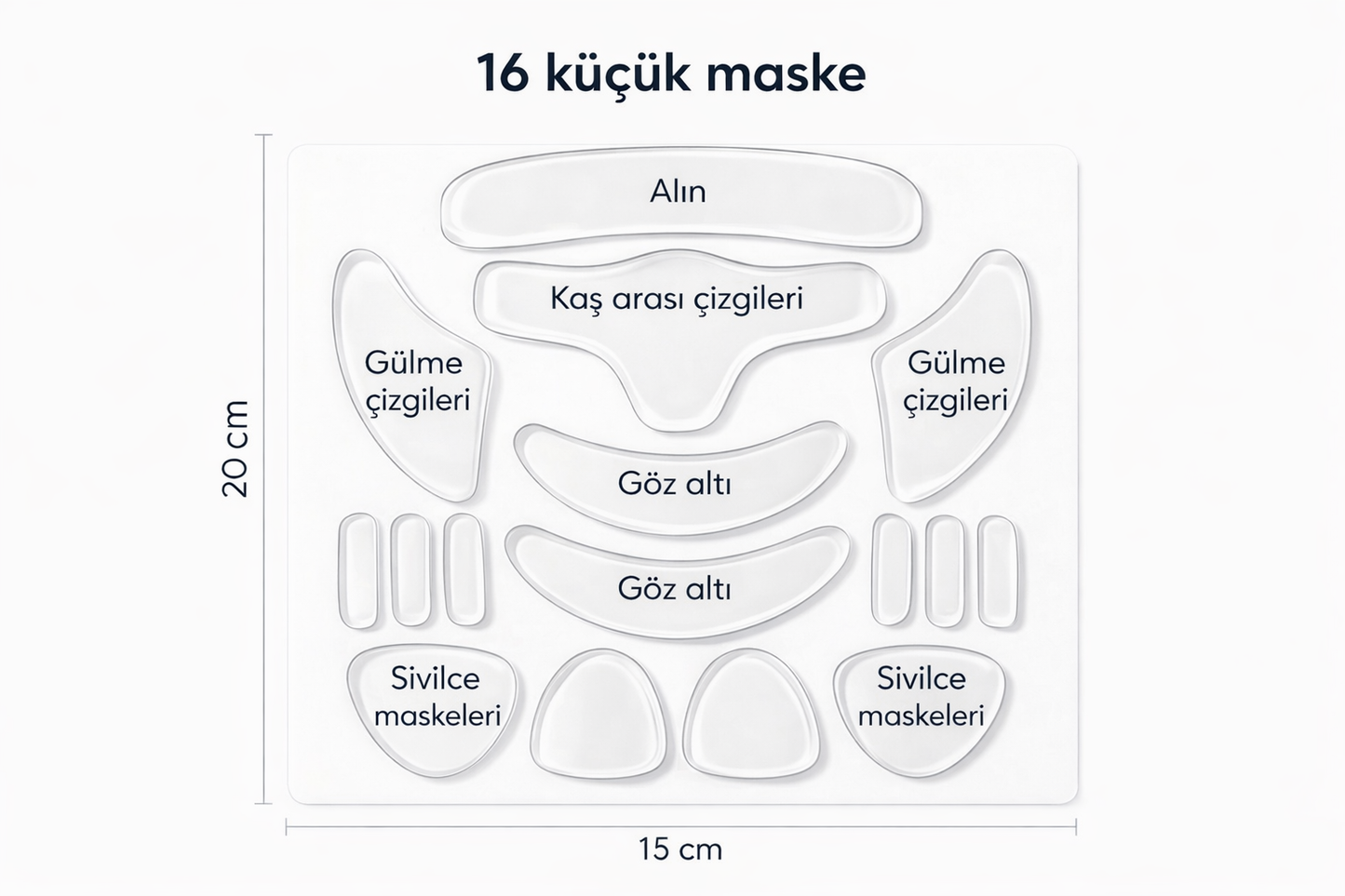 EssenceLift Premium Tekrar Kullanılabilir 16’lı Kırışıklık Karşıtı (Pürüzsüz & Işıltılı Cilt Görünümü) Silikon Maske Seti